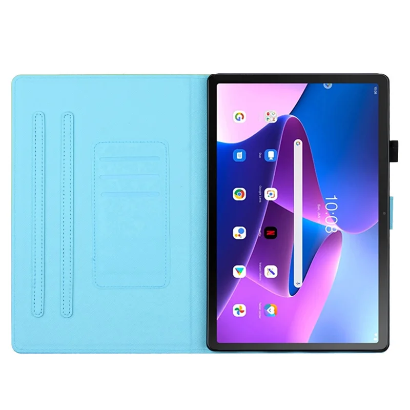 For Lenovo Tab M10 (Gen 3) Leather Folio Stand Cover Pattern Tablet Case with Card Holder - Leaves and Flowers