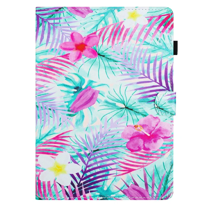 For Lenovo Tab M10 (Gen 3) Leather Folio Stand Cover Pattern Tablet Case with Card Holder - Leaves and Flowers