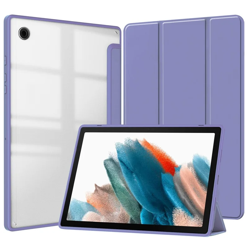 For Samsung Galaxy Tab A9+ Case Tri-fold Stand Leather+TPU+Clear Acrylic Cover - Purple