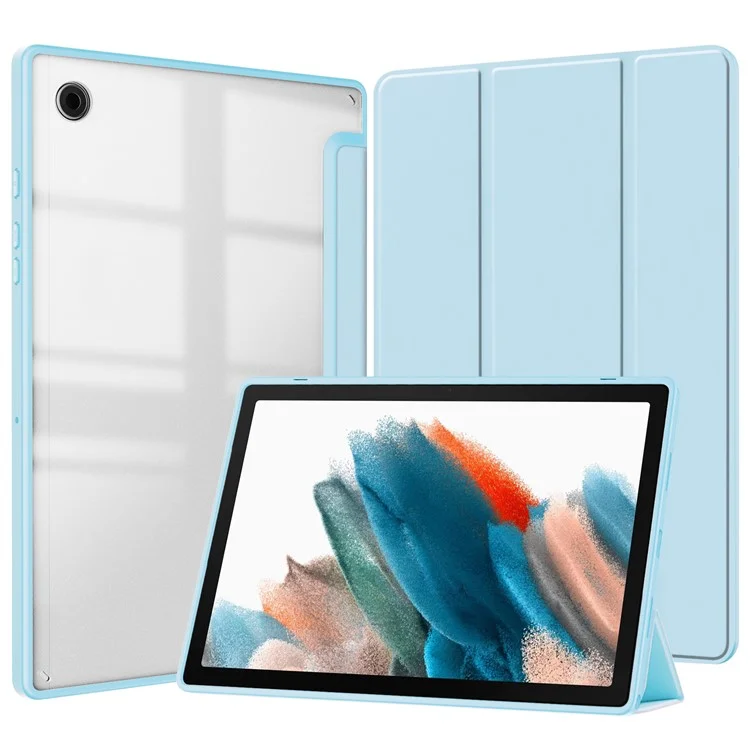 Para Samsung Galaxy Tab A9 Funda para Tableta Soporte de Pie de Tri-Pliegue Cubierta de Tableta de Piel sintética - Azul Bebé