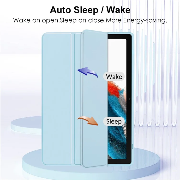 Para Samsung Galaxy Tab A9 Funda para Tableta Soporte de Pie de Tri-Pliegue Cubierta de Tableta de Piel sintética - Azul Bebé