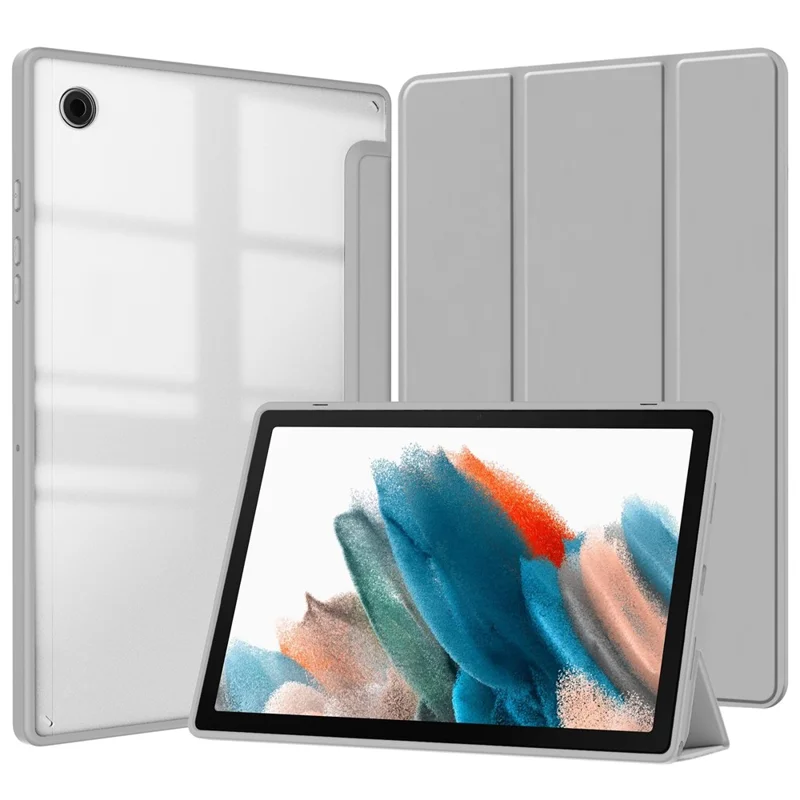 For Samsung Galaxy Tab A9 Tablet Case Tri-fold Stand PU Leather Tablet Cover - Light Grey