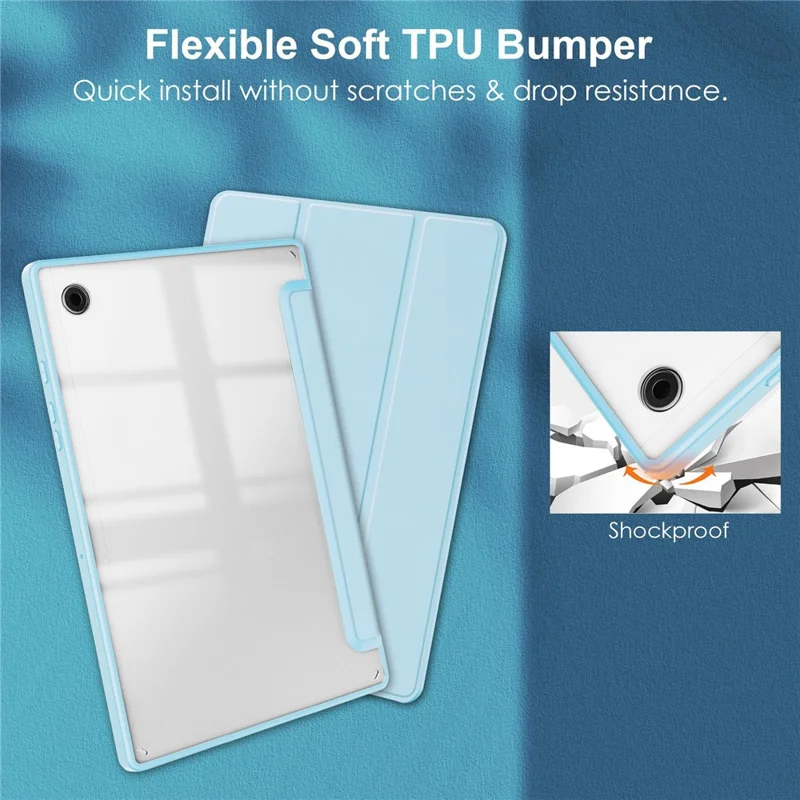 For Samsung Galaxy Tab A9 Tablet Case Tri-fold Stand PU Leather Tablet Cover - Light Grey