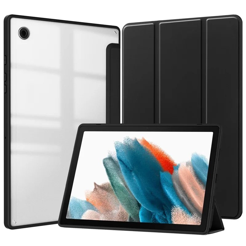 For Samsung Galaxy Tab A9 Tablet Case Tri-fold Stand PU Leather Tablet Cover - Black