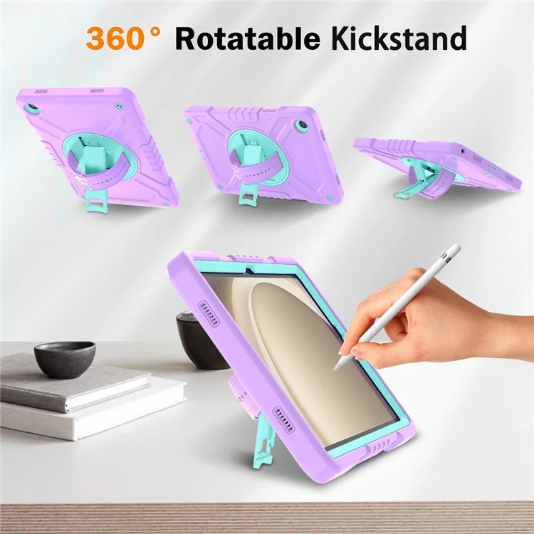 X-Shaped Series for Samsung Galaxy Tab A9+ Case PC+Silicone Rugged Shockproof Tablet Cover - Purple+Cyan