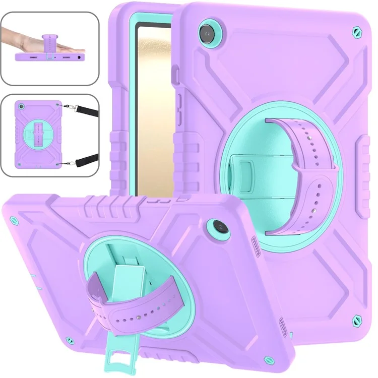 X-Shaped Series for Samsung Galaxy Tab A9+ Case PC+Silicone Rugged Shockproof Tablet Cover - Purple+Cyan