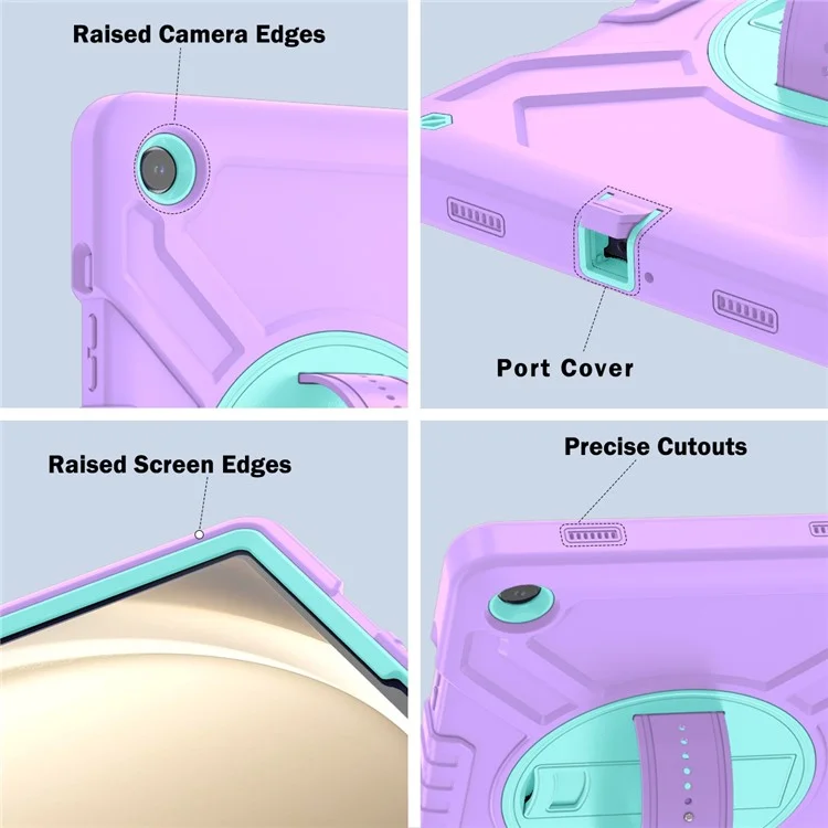 X-Shaped Series for Samsung Galaxy Tab A9+ Case PC+Silicone Rugged Shockproof Tablet Cover - Purple+Cyan