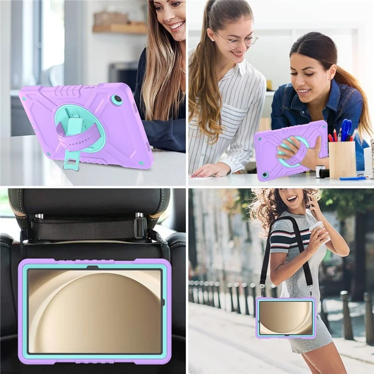 X-Shaped Series for Samsung Galaxy Tab A9+ Case PC+Silicone Rugged Shockproof Tablet Cover - Purple+Cyan