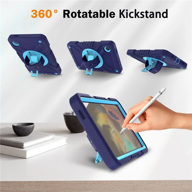 X-Shaped Series for Samsung Galaxy Tab A9 Protective Cover Kickstand Tablet Case with Shoulder Strap - Navy Blue+Sky Blue