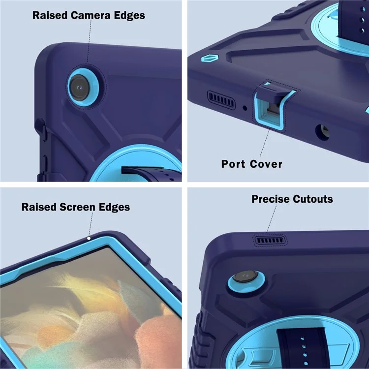 X-Shaped Series for Samsung Galaxy Tab A9 Protective Cover Kickstand Tablet Case with Shoulder Strap - Navy Blue+Sky Blue