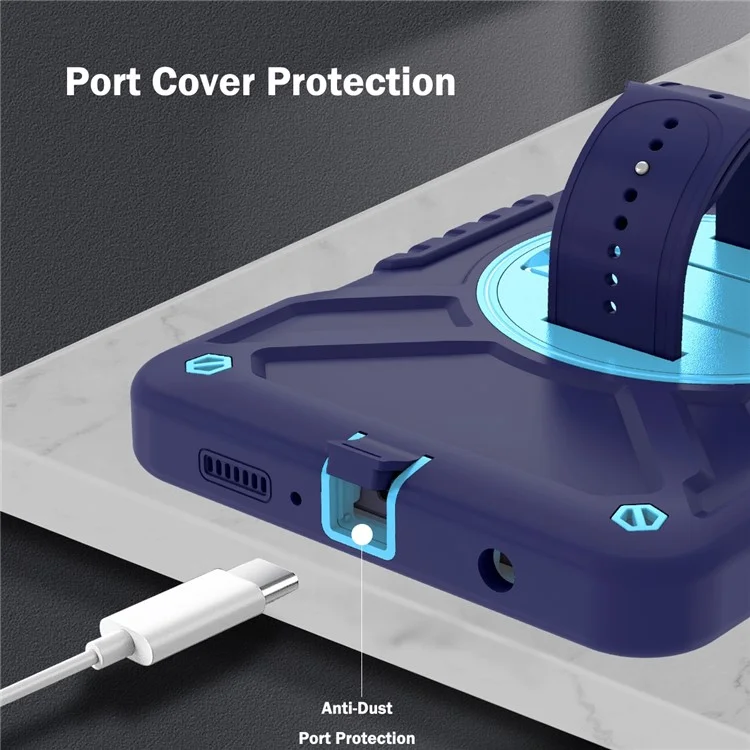 X-Shaped Series for Samsung Galaxy Tab A9 Protective Cover Kickstand Tablet Case with Shoulder Strap - Navy Blue+Sky Blue
