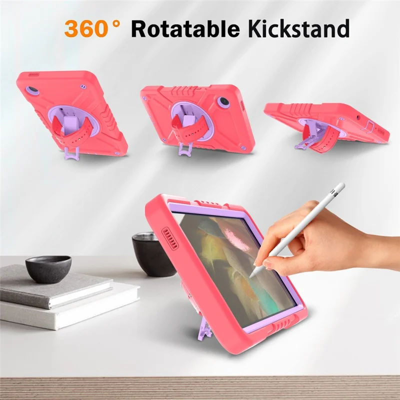 X-Shaped Series for Samsung Galaxy Tab A9 Protective Cover Kickstand Tablet Case with Shoulder Strap - Red+Purple