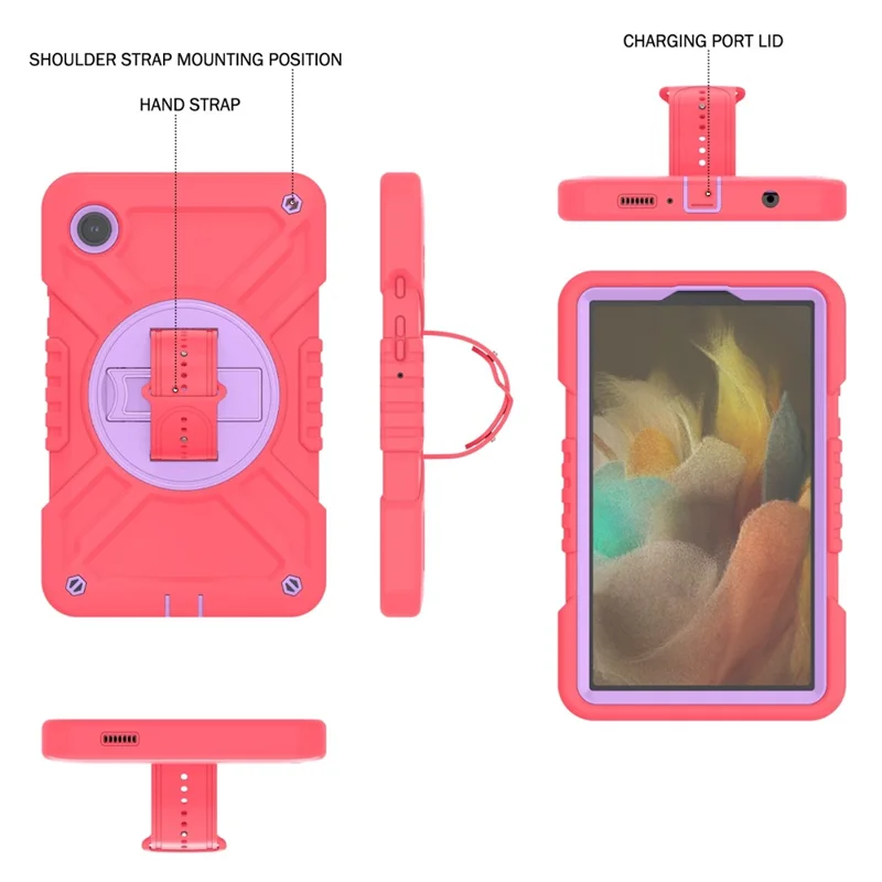 X-Shaped Series for Samsung Galaxy Tab A9 Protective Cover Kickstand Tablet Case with Shoulder Strap - Red+Purple