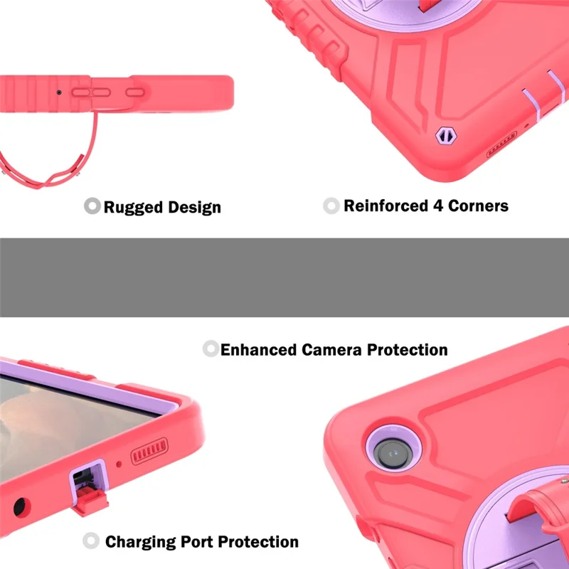 X-Shaped Series for Samsung Galaxy Tab A9 Protective Cover Kickstand Tablet Case with Shoulder Strap - Red+Purple