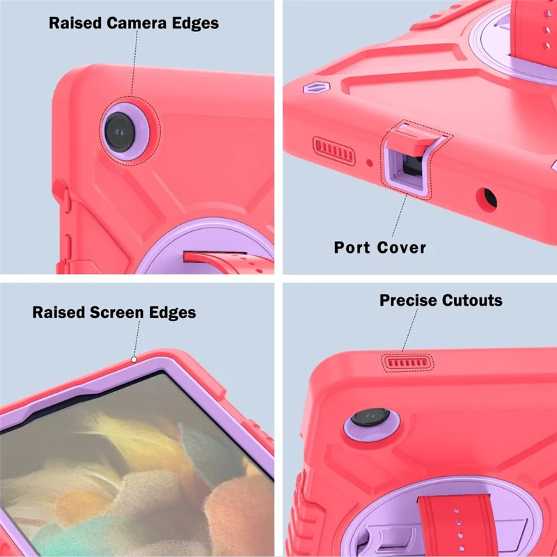 X-Shaped Series for Samsung Galaxy Tab A9 Protective Cover Kickstand Tablet Case with Shoulder Strap - Red+Purple