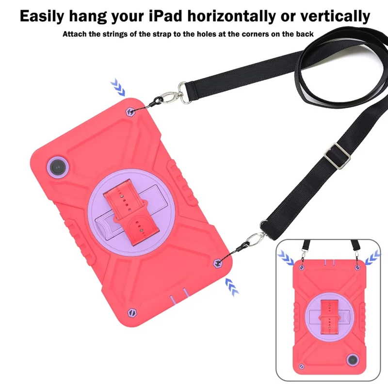 X-Shaped Series for Samsung Galaxy Tab A9 Protective Cover Kickstand Tablet Case with Shoulder Strap - Red+Purple