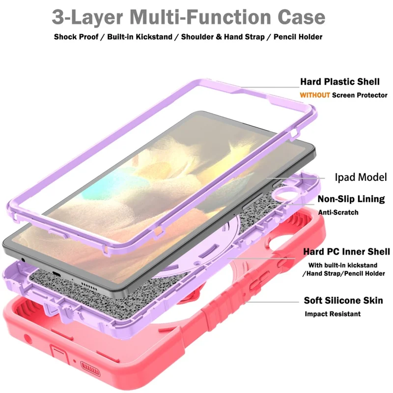 X-Shaped Series for Samsung Galaxy Tab A9 Protective Cover Kickstand Tablet Case with Shoulder Strap - Red+Purple