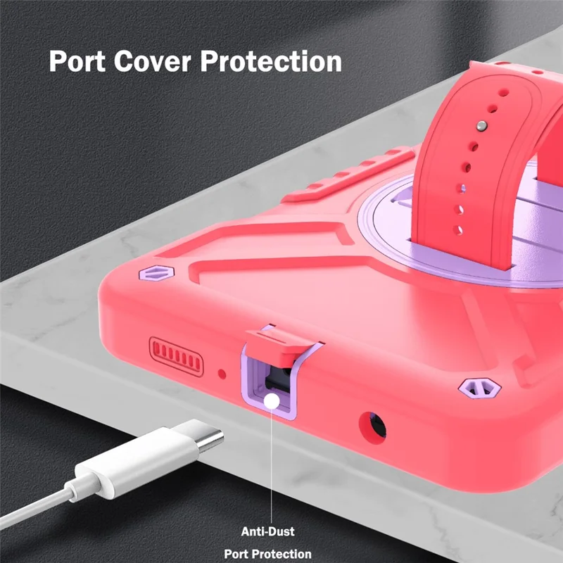 X-Shaped Series for Samsung Galaxy Tab A9 Protective Cover Kickstand Tablet Case with Shoulder Strap - Red+Purple