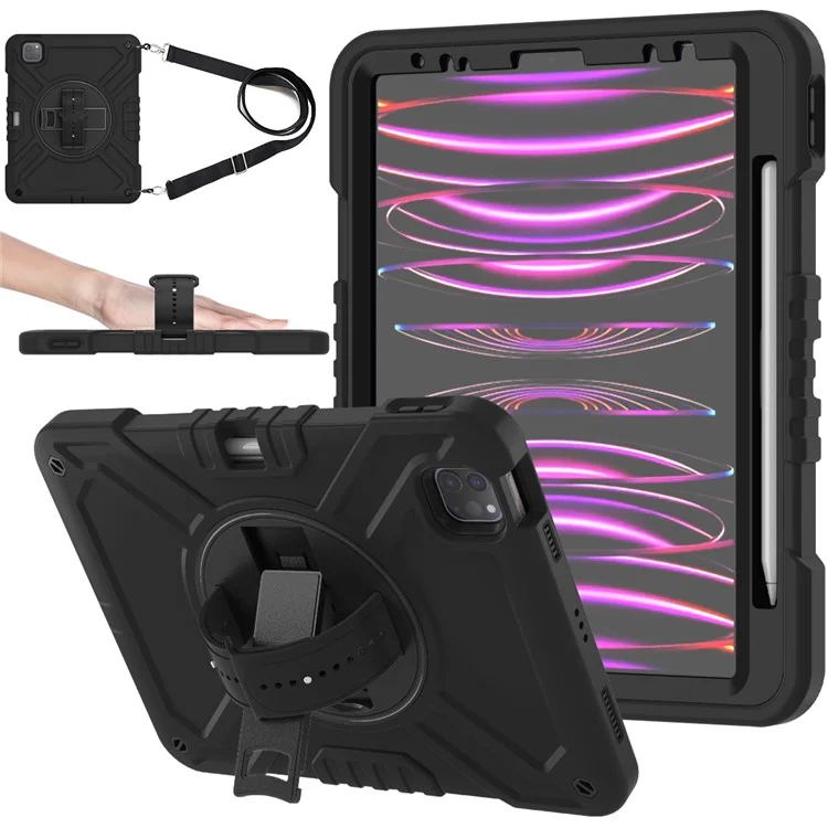 X-Shaped Series for iPad Pro 11 (2018) / (2020) / (2021) / (2022) / iPad Air (2020) / (2022) Case Kickstand Protective Cover - All Black