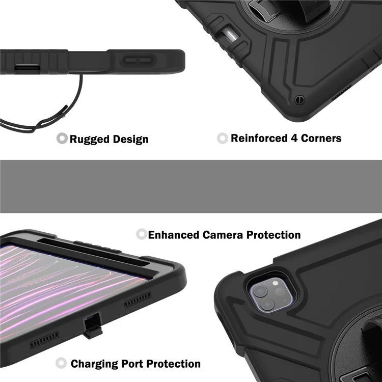 série em forma de x para ipad pro 11 (2018) /(2020) /(2021) /(2022) / ipad air (2020) /(2022) cover de proteção de kickstand de kickstand - tudo preto