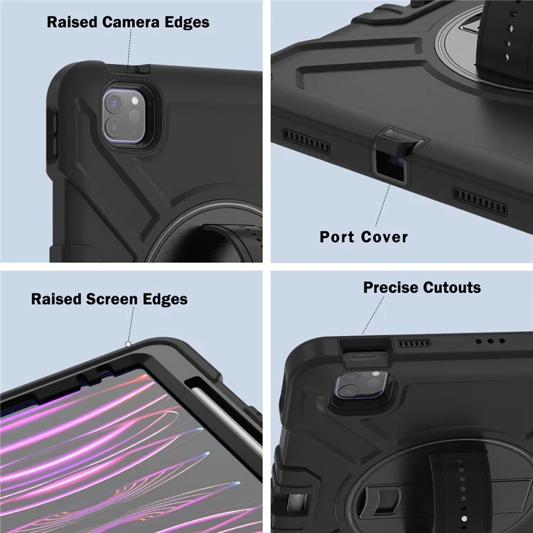 X-Shaped Series for iPad Pro 11 (2018) / (2020) / (2021) / (2022) / iPad Air (2020) / (2022) Case Kickstand Protective Cover - All Black