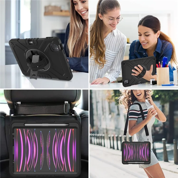 X-Shaped Series for iPad Pro 11 (2018) / (2020) / (2021) / (2022) / iPad Air (2020) / (2022) Case Kickstand Protective Cover - All Black