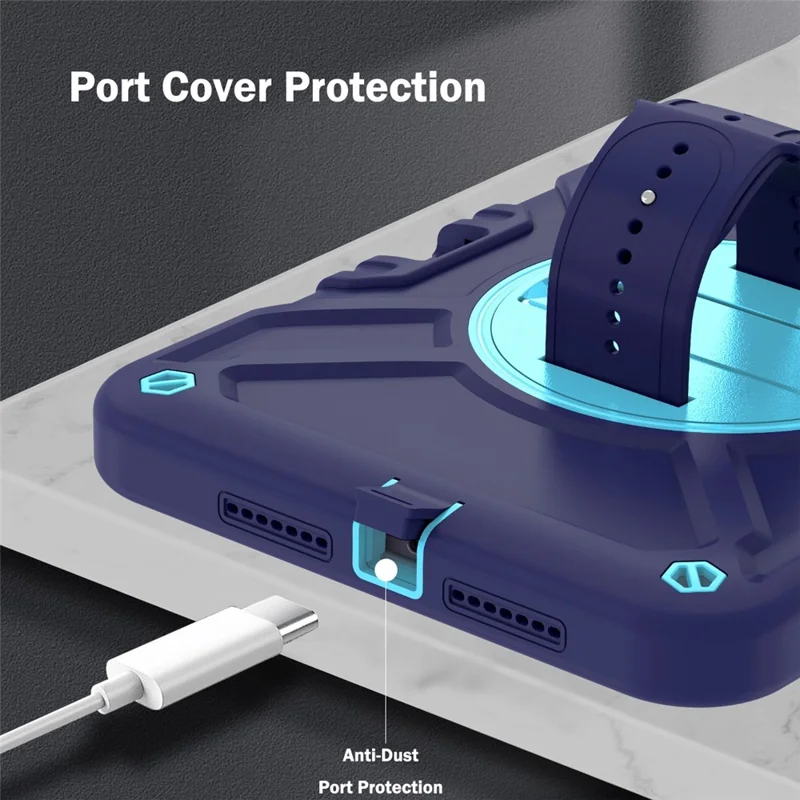 X-Shaped Series for iPad mini (2024) / mini (2021) Tablet Case Kickstand Rugged Cover with Shoulder Strap - Navy Blue+Sky Blue