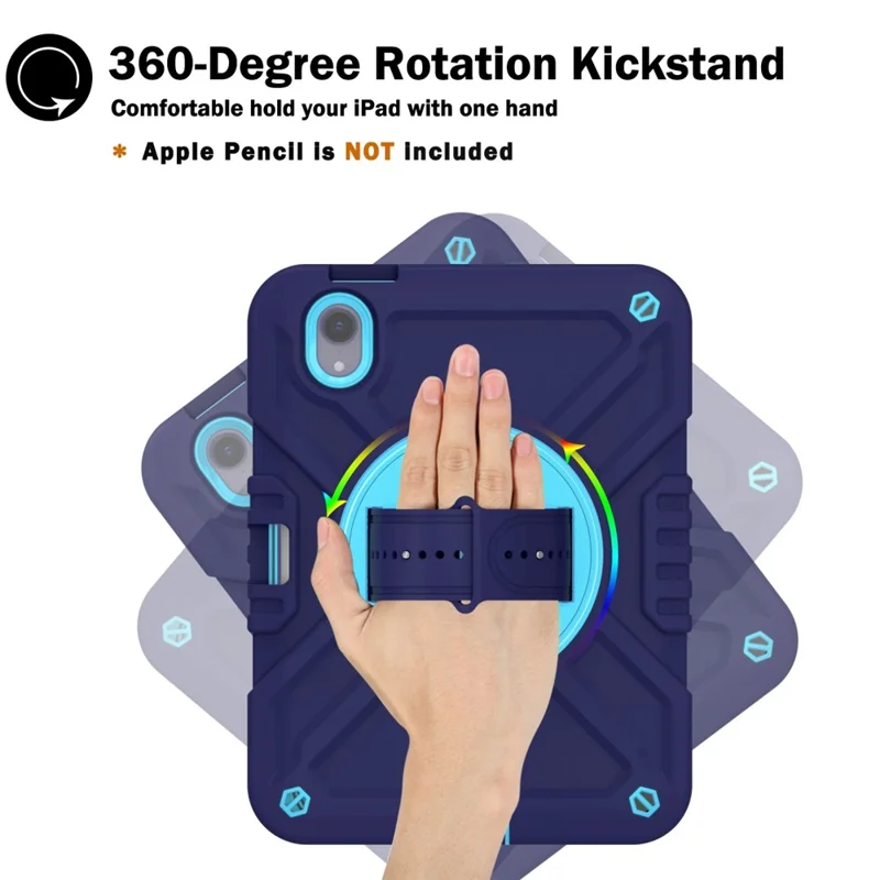 X-Shaped Series for iPad mini (2024) / mini (2021) Tablet Case Kickstand Rugged Cover with Shoulder Strap - Navy Blue+Sky Blue