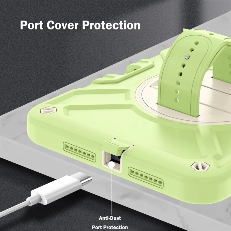 X-Shaped-serie til iPad mini (2024) / mini (2021) tabletbeskyttelse med støtte og robust hylster med skulderrem - Gullgrøn+Hvid