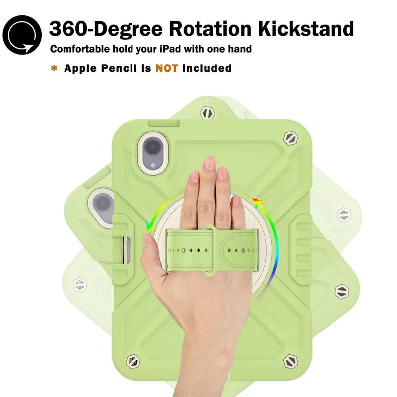 X-Shaped-serie til iPad mini (2024) / mini (2021) tabletbeskyttelse med støtte og robust hylster med skulderrem - Gullgrøn+Hvid