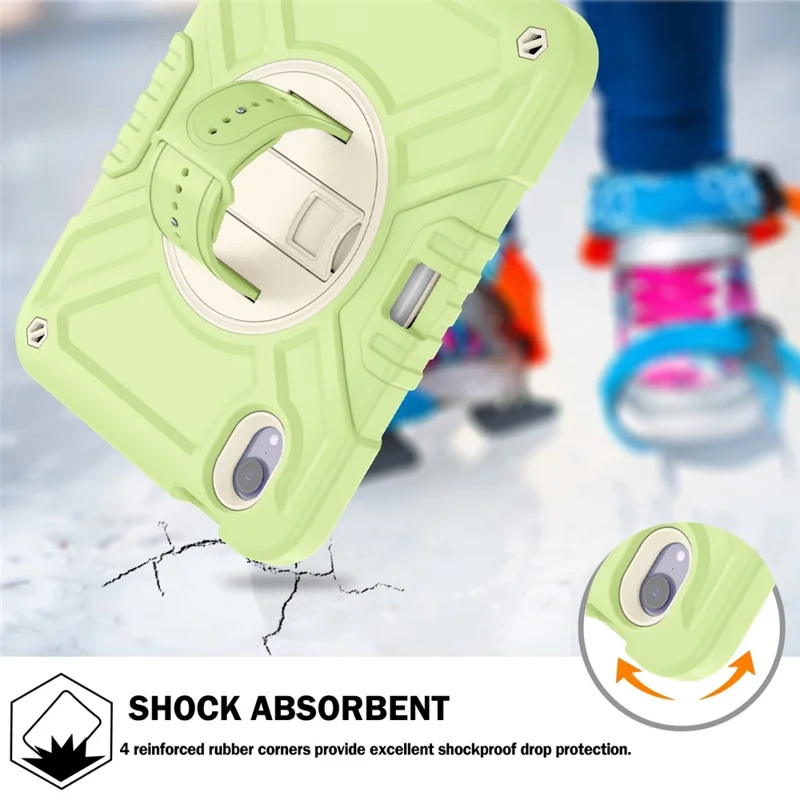 X-Shaped-serie til iPad mini (2024) / mini (2021) tabletbeskyttelse med støtte og robust hylster med skulderrem - Gullgrøn+Hvid