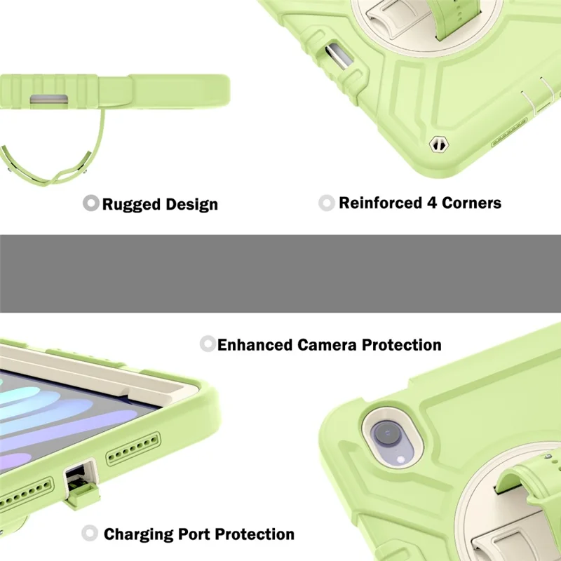 X-Shaped-serie til iPad mini (2024) / mini (2021) tabletbeskyttelse med støtte og robust hylster med skulderrem - Gullgrøn+Hvid
