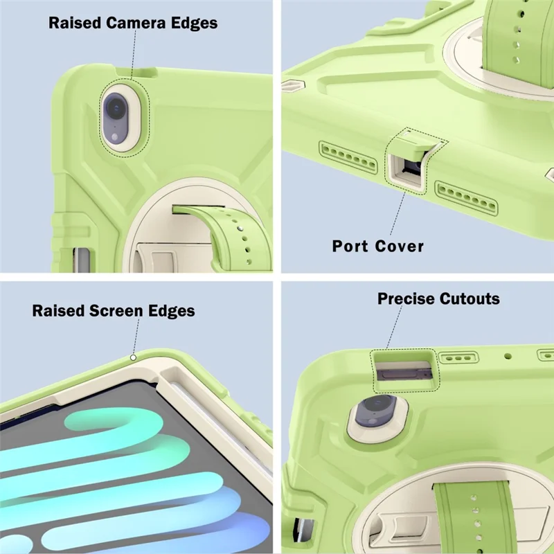 X-Shaped-serie til iPad mini (2024) / mini (2021) tabletbeskyttelse med støtte og robust hylster med skulderrem - Gullgrøn+Hvid