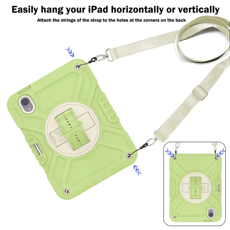 X-Shaped-serie til iPad mini (2024) / mini (2021) tabletbeskyttelse med støtte og robust hylster med skulderrem - Gullgrøn+Hvid
