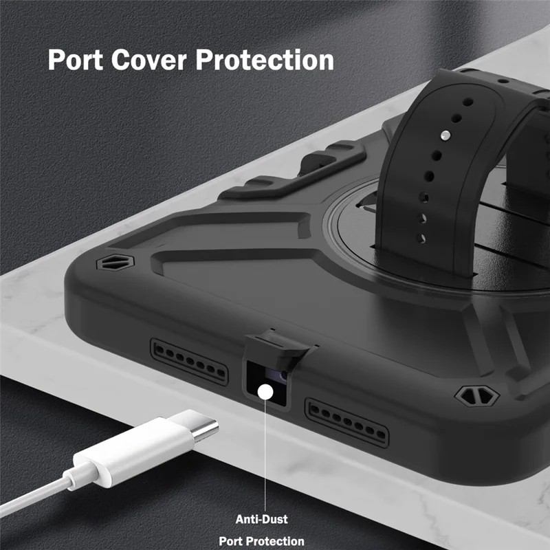 X-Shaped Series for iPad mini (2024) / mini (2021) Tablet Case Kickstand Rugged Cover with Shoulder Strap - All Black