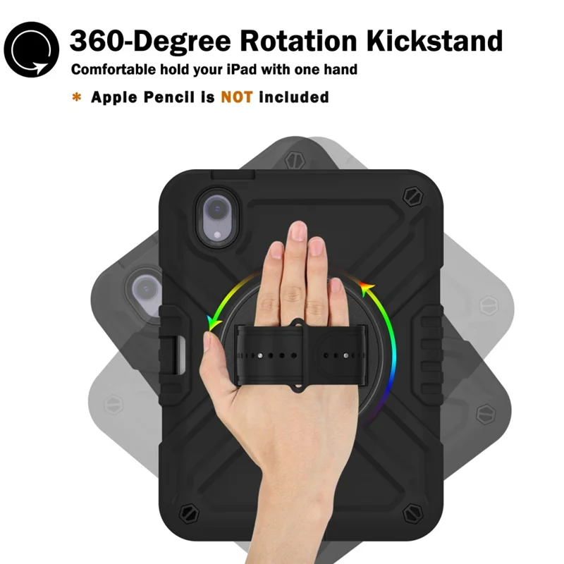 X-Shaped Series for iPad mini (2024) / mini (2021) Tablet Case Kickstand Rugged Cover with Shoulder Strap - All Black