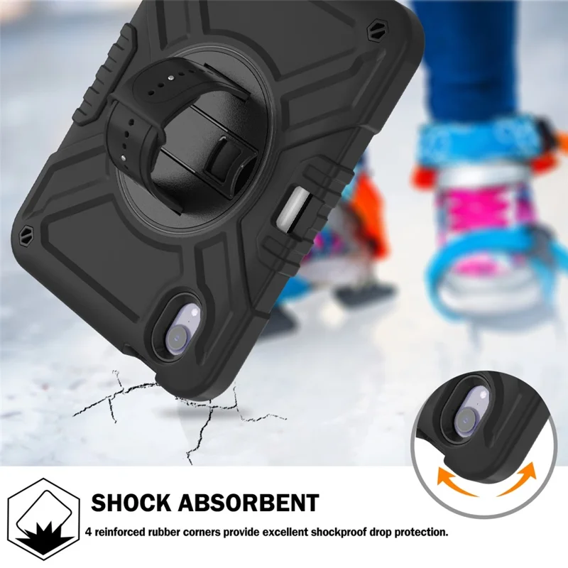 X-Shaped Series for iPad mini (2024) / mini (2021) Tablet Case Kickstand Rugged Cover with Shoulder Strap - All Black