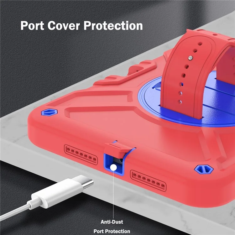 X-Shaped Series for iPad mini (2024) / mini (2021) Tablet Case Kickstand Rugged Cover with Shoulder Strap - Red+Blue