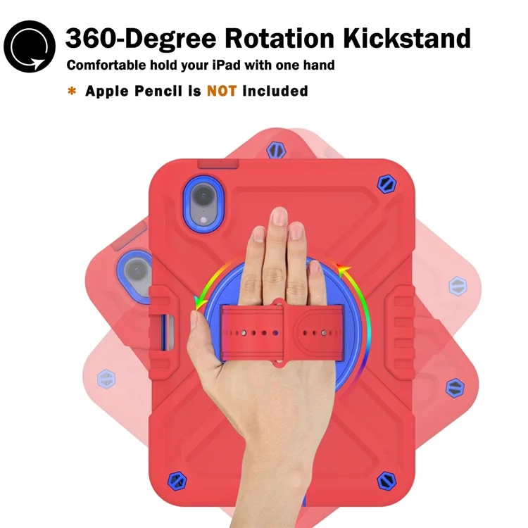 X-Shaped Series for iPad mini (2024) / mini (2021) Tablet Case Kickstand Rugged Cover with Shoulder Strap - Red+Blue