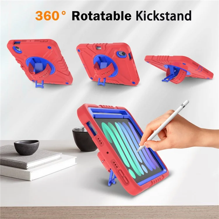 X-Shaped Series for iPad mini (2024) / mini (2021) Tablet Case Kickstand Rugged Cover with Shoulder Strap - Red+Blue