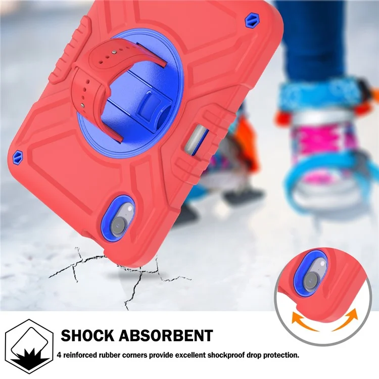 X-Shaped Series for iPad mini (2024) / mini (2021) Tablet Case Kickstand Rugged Cover with Shoulder Strap - Red+Blue