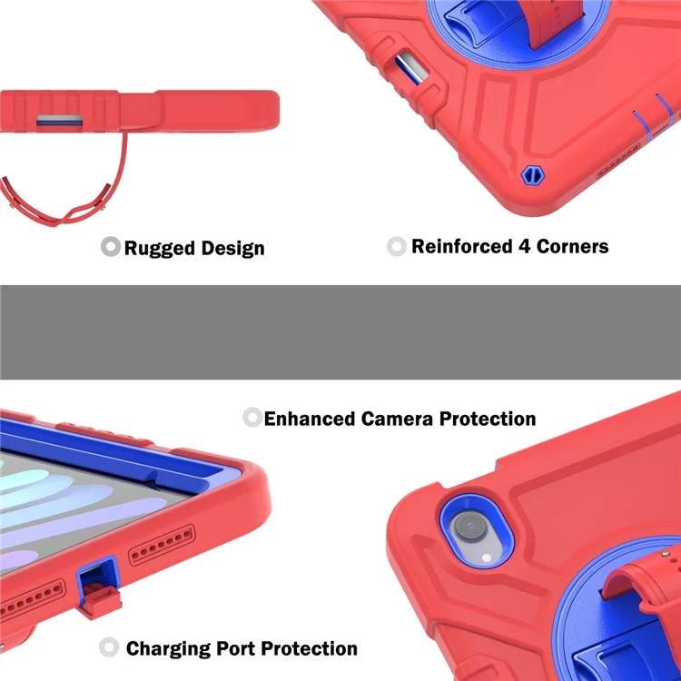 X-Shaped Series for iPad mini (2024) / mini (2021) Tablet Case Kickstand Rugged Cover with Shoulder Strap - Red+Blue