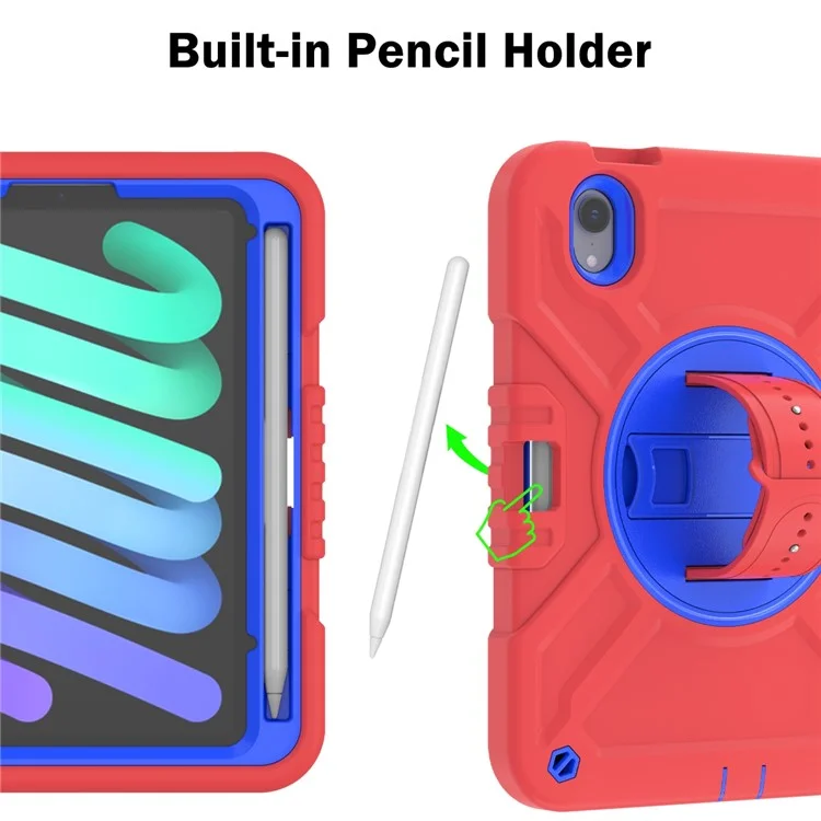 X-Shaped Series for iPad mini (2024) / mini (2021) Tablet Case Kickstand Rugged Cover with Shoulder Strap - Red+Blue