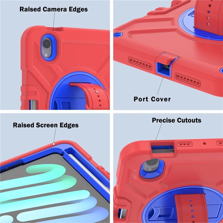 X-Shaped Series for iPad mini (2024) / mini (2021) Tablet Case Kickstand Rugged Cover with Shoulder Strap - Red+Blue