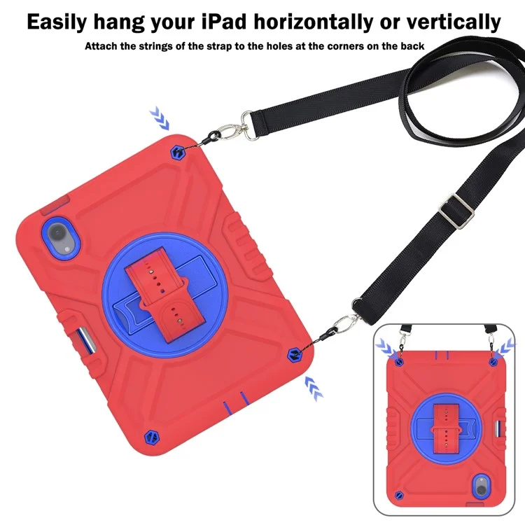 X-Shaped Series for iPad mini (2024) / mini (2021) Tablet Case Kickstand Rugged Cover with Shoulder Strap - Red+Blue