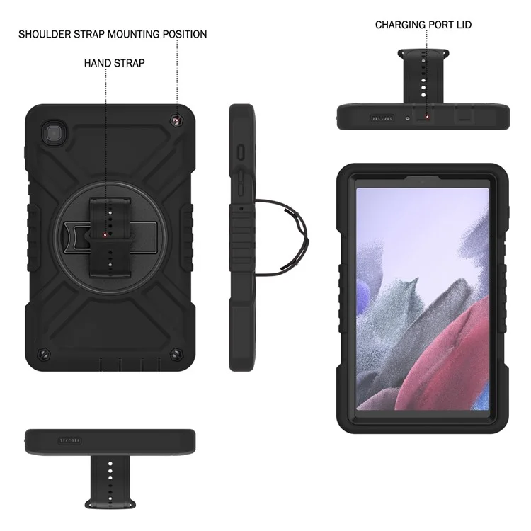 X-Shaped Series for Samsung Galaxy Tab A7 Lite 8.7-inch Tablet Case PC+Silicone Rotatable Kickstand Cover - All Black