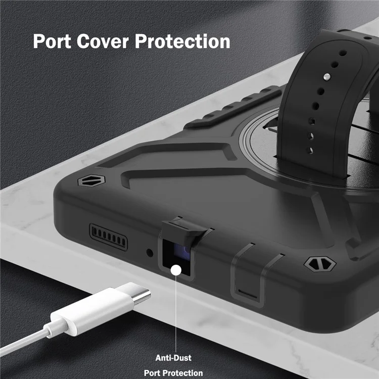 X-Shaped Series for Samsung Galaxy Tab A7 Lite 8.7-inch Tablet Case PC+Silicone Rotatable Kickstand Cover - All Black