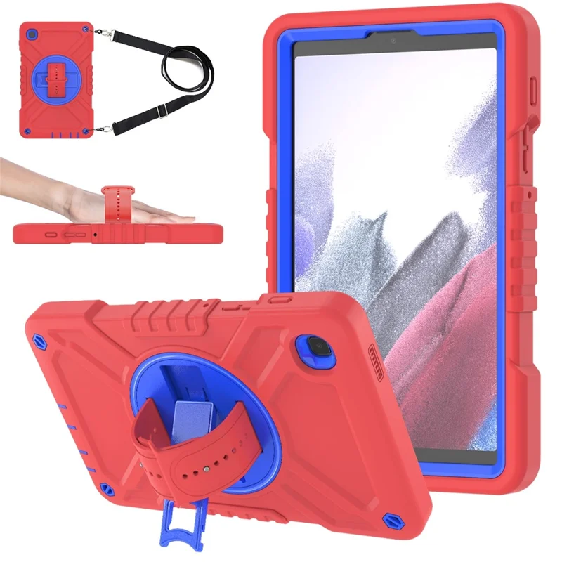 X-Shaped Series for Samsung Galaxy Tab A7 Lite 8.7-inch Tablet Case PC+Silicone Rotatable Kickstand Cover - Red+Blue