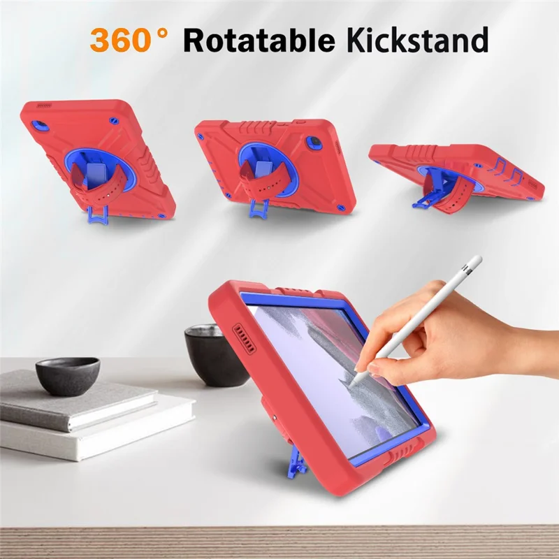 X-Shaped Series for Samsung Galaxy Tab A7 Lite 8.7-inch Tablet Case PC+Silicone Rotatable Kickstand Cover - Red+Blue