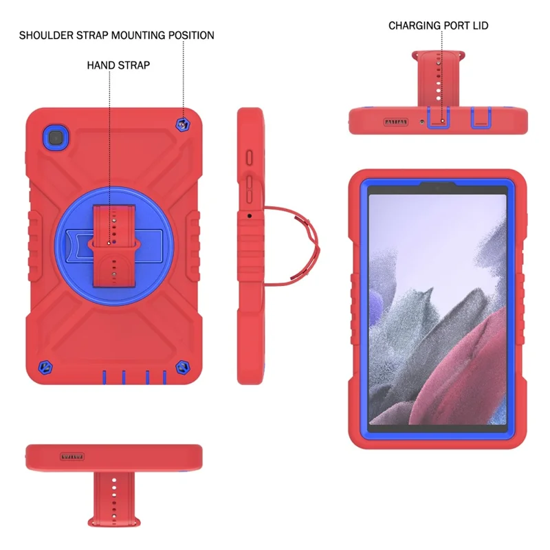 X-Shaped Series for Samsung Galaxy Tab A7 Lite 8.7-inch Tablet Case PC+Silicone Rotatable Kickstand Cover - Red+Blue
